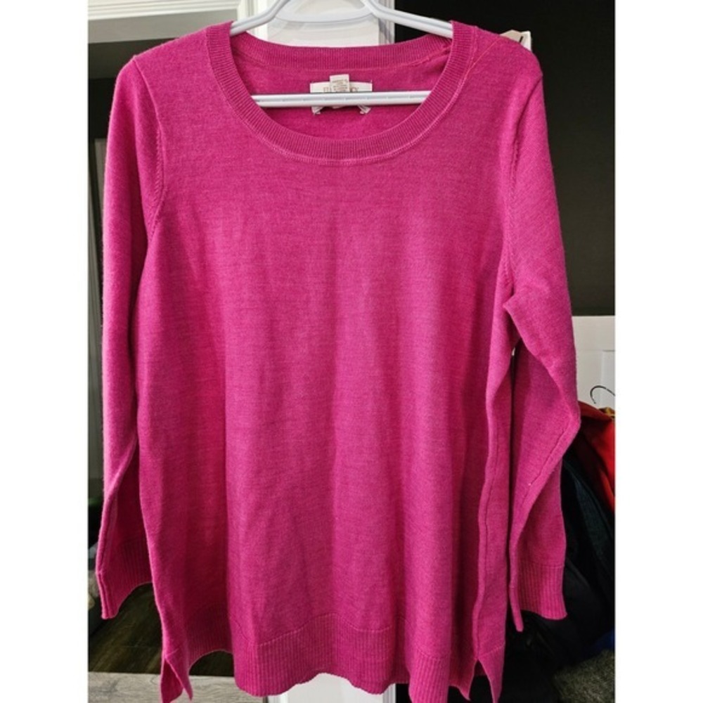 Ellen Tracy 1X Pink Merino Wool Long Sleeve Knit Sweater Women's Top